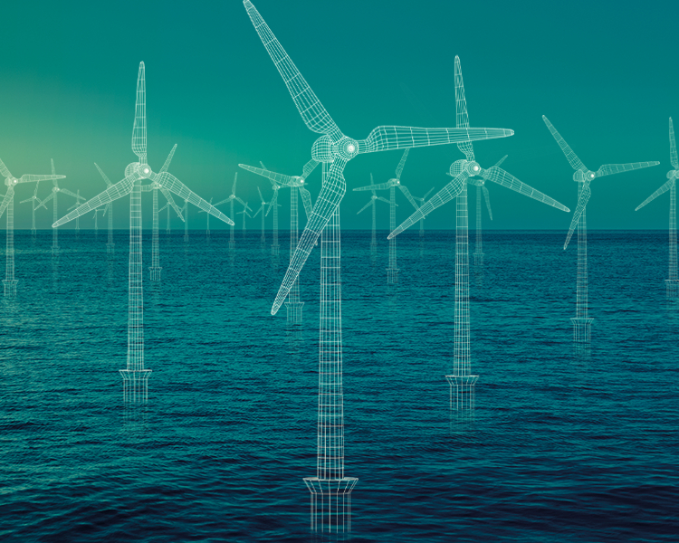 Computer-generated image of several lines moving together, representing transforming energy.