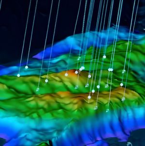 Imagem em 3D de um solo repleto de relevos.