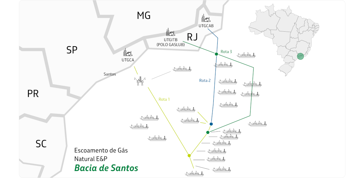 MApa mostrando onde fica a bacia de santos