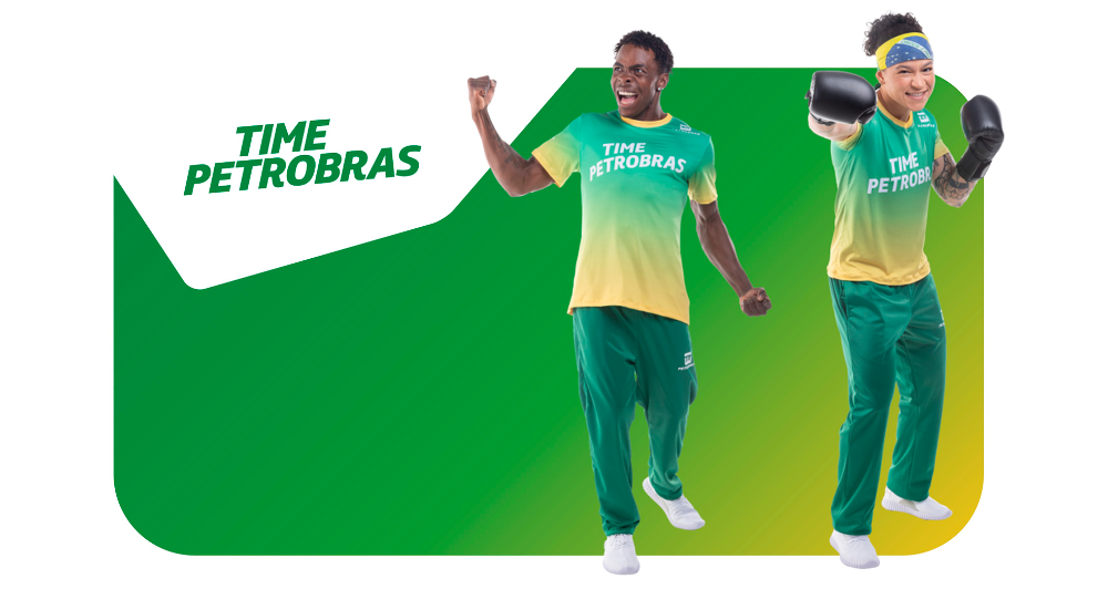 Dois atletas posam para a foto usando uniforme do Time Petrobras.